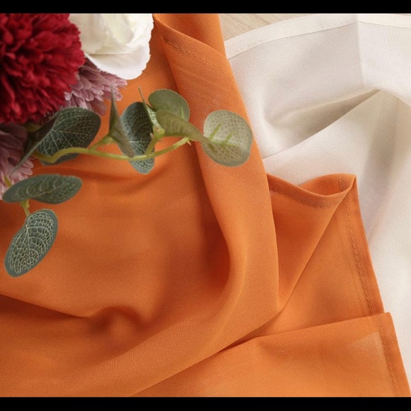 2 Panel Burnt Orange & Ivory Chiffon Curtain Wedding Arch Fabric Drapes 27x216 I - Picture 4 of 4